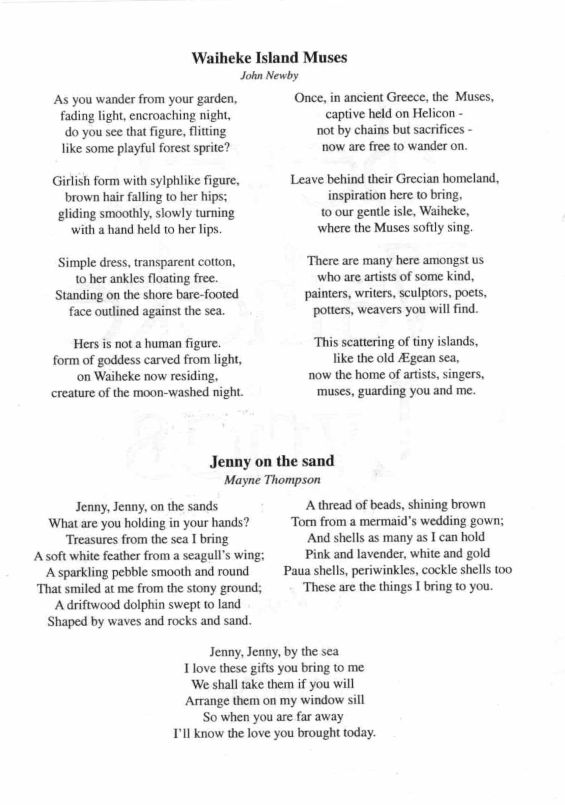 Seven Waiheke Lyrics programme