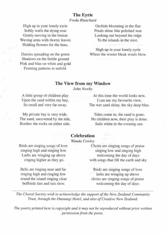 Seven Waiheke Lyrics programme